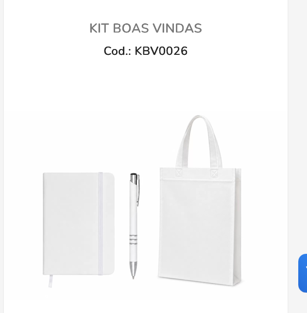 Sacola branca, caderneta e caneta do Kit Boas-Vindas KBV0026