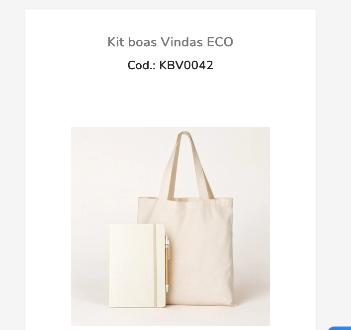Ecobag de algodão cru, caderneta e caneta do Kit Boas-Vindas ECO
